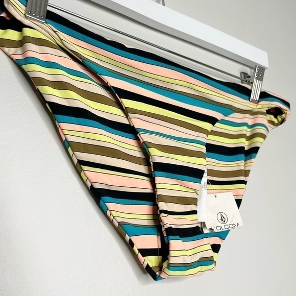 NWT Volcom Women’s Salty Air Full Bikini Bottom Yellow Pink Blue Black Stripe XL - Picture 6 of 12